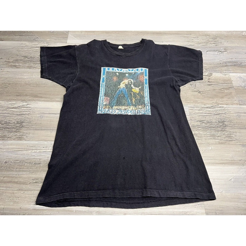 Vintage Led Zeppelin T-Shirt 1970s Screen Stars Concert Tour Black Size L